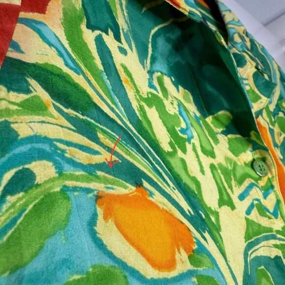 VINTAGE Jams World Hawaiian Floral Blouse Women’s XS Lily Vase Aloha Button Top - Picture 13 of 13